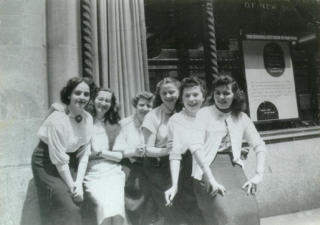Mom in Manhattan with her Office Co-Workers 1952 50s B&W